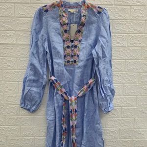 New Boden Embroidered Midi Kaftan Dress Chambray Size 6